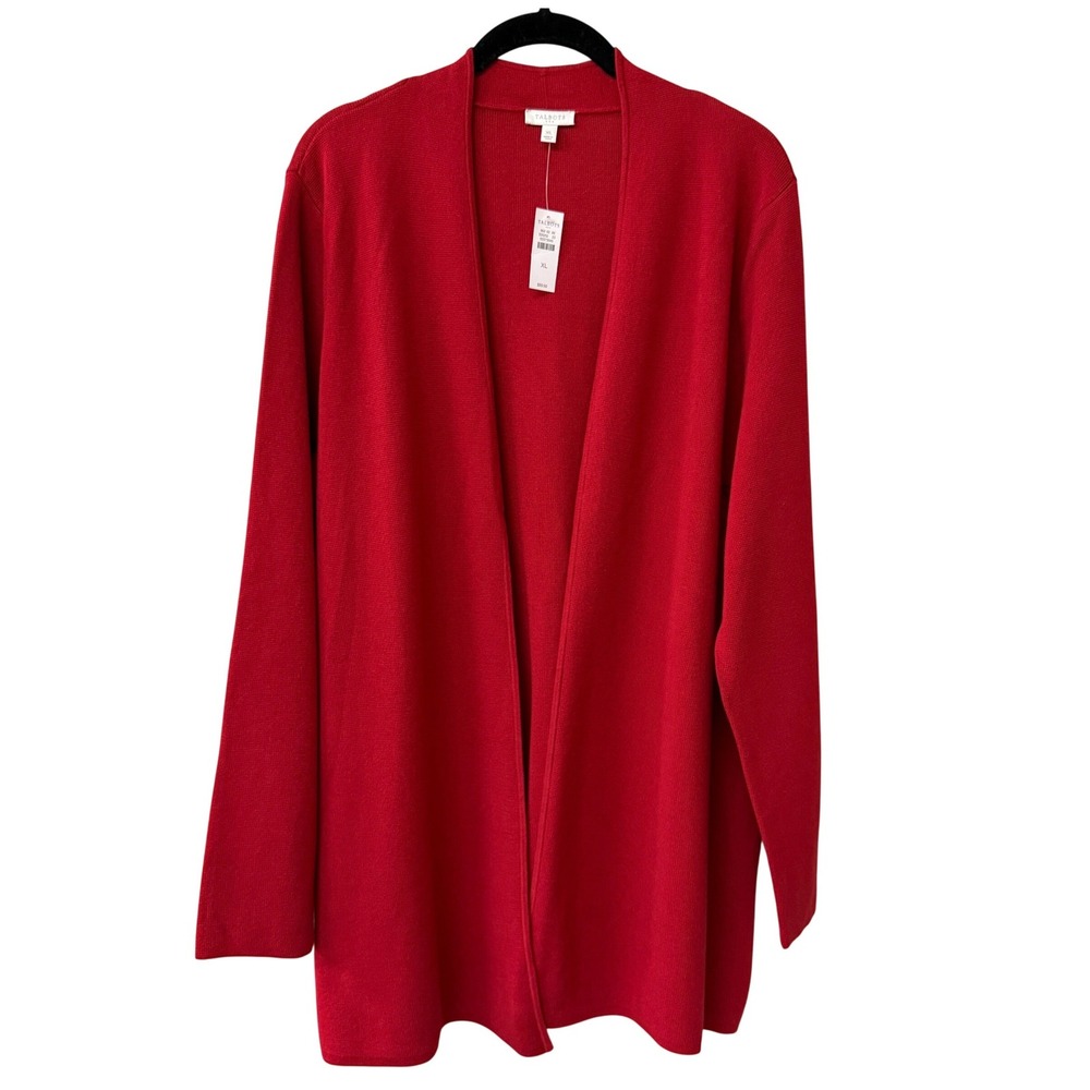 NWT Talbots Womens Open Front Longline Cardigan Cotton Size XL Red Knit Sweater